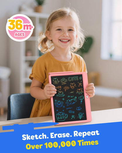 TEKFUN 12 Inch LCD Writing Tablet for Kids, Coloring Drawing Pad, Mess Free Doodle Board, Airplane Travel Toys for Boys and Toddlers, Road Trip Essentials, Gifts for 3 4 5 6 7 8 Year Old Girls(Pink)