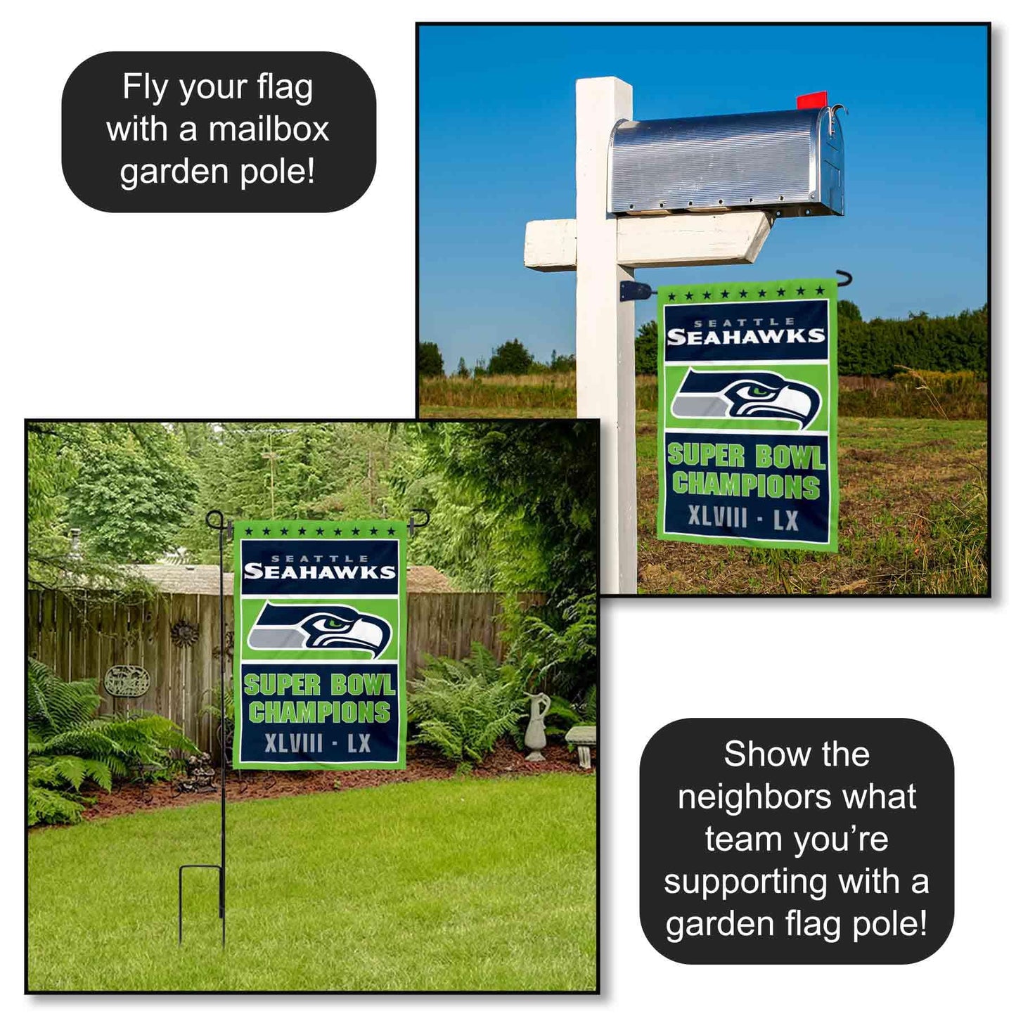 Seattle Seahawks 2 Time Champions Yard Garden Banner Flag