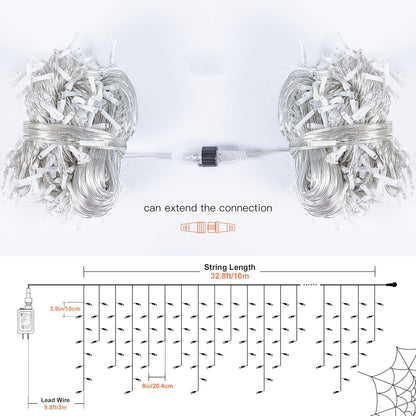 Qunlight 300LED Icicle Lights for Outside,Green Curtain Lights for St Patrick Day,8 Modes with 30V Plug in for Wedding, Party,Bedroom,Home,Garden,Outdoor,Indoor Wall,Christmas Decorations,Connectable