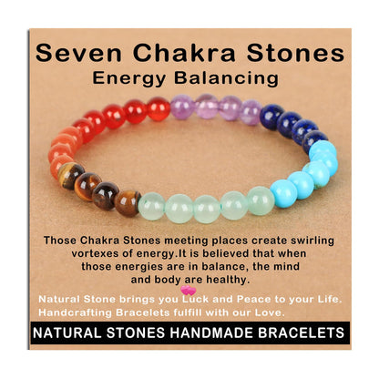 AD Beads Handmade Gemstone Stretch Elastic Bracelet Crystal Healing Reiki Nature's Beauty and Spiritual Essence Unisex (6mm, Seven Chakra Stones (Energy Balancing))