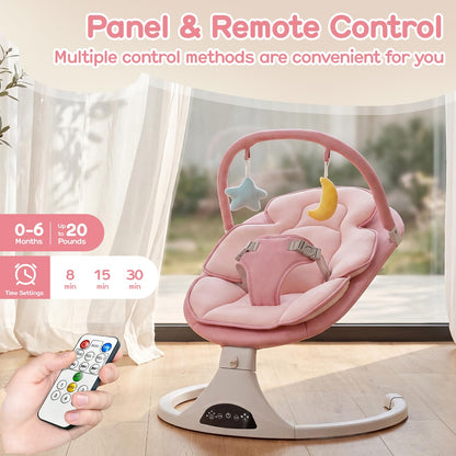 Electric Baby Swing with Remote Control - 5 Natural Motion Speeds, Detachable Seat Pad | Portable Infant Swing for Indoor/Outdoor Use (0-6M, 20lbs) (Pink)