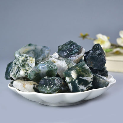Moss Agate Raw Crystals Healing Crystals Natural Rough Stones 1.2-2" for Tumbling, Fountain Rocks, Yoga, Meditation, Polishin, Gift 28