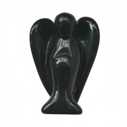 Afucats Natural Black Obsidian Healing Guardian Angel Indoor Decorative Stone,1.5 Inches Carving Pocket Palm Statue,Gift for Her Christmas Décor
