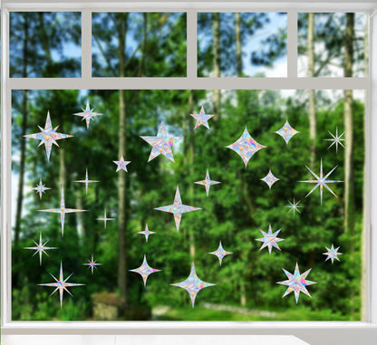 30 Pcs Star Ring Circle Window Clings - Anti-Collision Decals to Save Birds, Non-Adhesive Rainbow Stickers