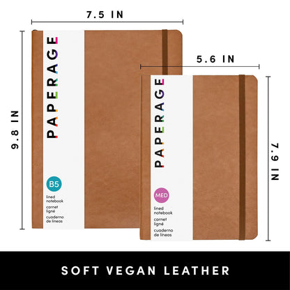PAPERAGE Softcover Lined Journal Notebook (Cognac), 160 Pages, Medium College Ruled Notebook, 5.6 inches x 7.9 inches - 100 GSM Thick Premium Paper, Soft Vegan Leather Journal for Home, Work & School