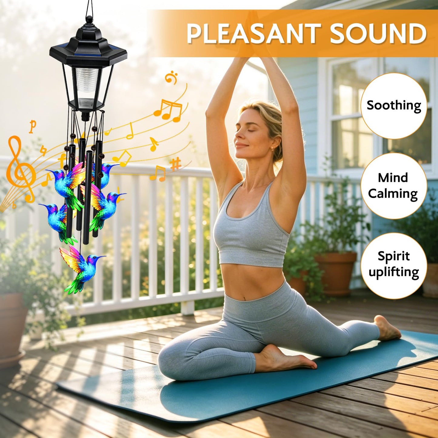 Large Solar Hummingbird Wind Chimes, Gifts for Women Mom Grandma Wife Sister Daughter Neighbor, Black Metal Wind Chimes with Wind Catcher, Solar Decor Lights for Outdoor Garden Patio Porch Window