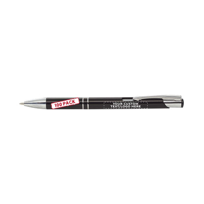 DISCOUNT PROMOS Personalized Retractable Plastic Ballpoint Pens - 100 pack - Plastic Pens - Customizable Text, Logo - Black