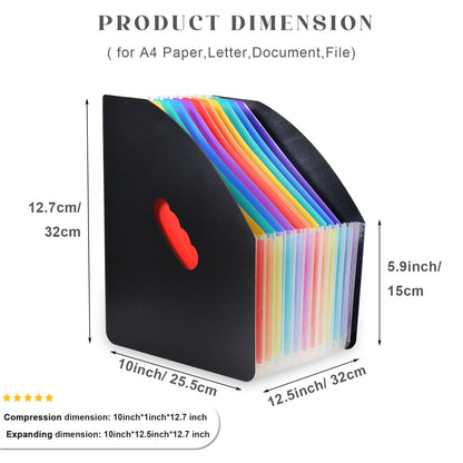 SAYEEC Rainbow Expanding File Holder Standing A4 Vertical Mini Book Organizer Magazine Basket Desktop 13 Pockets Files Folder with Handle for Students Examination Paper Bills Office Study