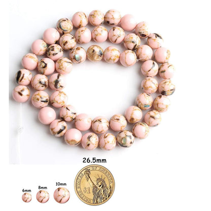 Yochus 45pcs Pink Shell Turquoise Beads，8mm Natural Stone Round Loose Beads for Jewelry Making Earring Necklace DIY Crafts