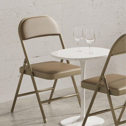 Nazhura 4 Pack Folding Chairs with Padded Vinyl Cushion Chairs with Comfortable Cushion and Durable Steel Frame for Home and Office, for Indoor and Outdoor Events (Kahki Vinyl Padding 4 Pack)