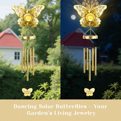 JYPS Butterfly Solar Wind Chimes, 40-Inch Large Waterproof Windchime for Outside with Glowing Crackle Glass Ball, Garden Patio Yard Decor Christmas Day Birthday Unique Gifts for Women Mom Grandma Wife