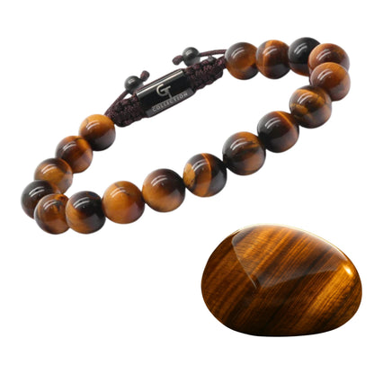 GT collection Brown Tiger Eye Bracelet for Men, Adjustable Beaded Bracelet - Gemstone Energy Bracelet for Focus and Clarity, Handcrafted Men's Jewelry Gifts for Men