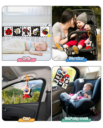 Baobrava 3 PCS Black and White High Contrast Baby Toys for Newborn, Montessori Toy Sensory Infant Tummy Time Toy Baby Essentials 0-6-12 Months Gifts