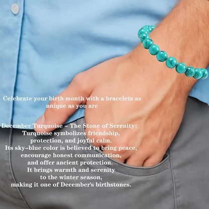 Naupyal December Birthstone Bracelet for Women Men,Turquoise Natural Stone Beaded Bracelets,Healing Crystal Gemstones Stretch Bracelet Stress Relief Month Bracelet Birthday Jewelry Gifts