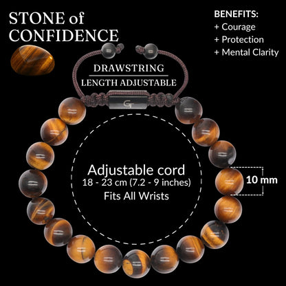 GT collection Brown Tiger Eye Bracelet for Men, Adjustable Beaded Bracelet - Gemstone Energy Bracelet for Focus and Clarity, Handcrafted Men's Jewelry Gifts for Men