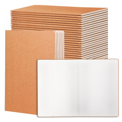miikoul 24 Pack Blank Kraft Notebooks, 8.3"x5.5" A5 Small Journal Bulk Blank Notebooks 80 Gsm Unlined with 60 Pages A5 Subject Notebooks Traveler Journal Set for Adult Students Office School Supplies