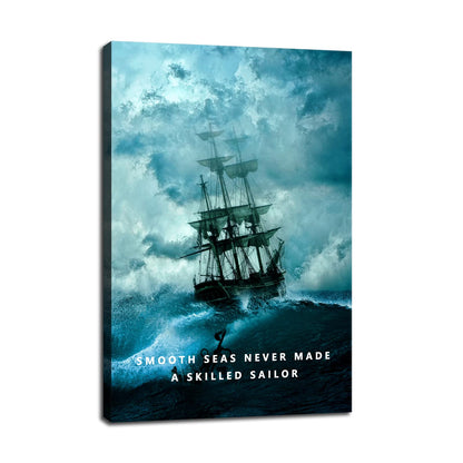 Inspirational Canvas Wall Art Smooth Seas Never Made A Skilled Sailor Motivational Poster Entrepreneur Quote Picture Home Office Decor Painting Framed and Stretched Ready to Hang [12''W x 18''H]