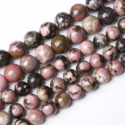 8mm 45pcs Natural Black Lace Rhodonite Beads Healing Power Stones Round Loose Gemstone Beads for Jewelry Making DIY Bracelet Necklace 15"