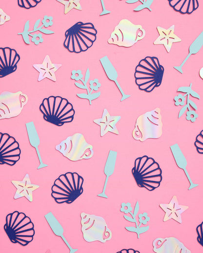 xo, Fetti Coastal Party Foil Confetti - 200 pc | Beach Engagement Party Decoration, Bachelorette Table Decor, Bridal Shower Supplies, Beach Birthday Tablescape
