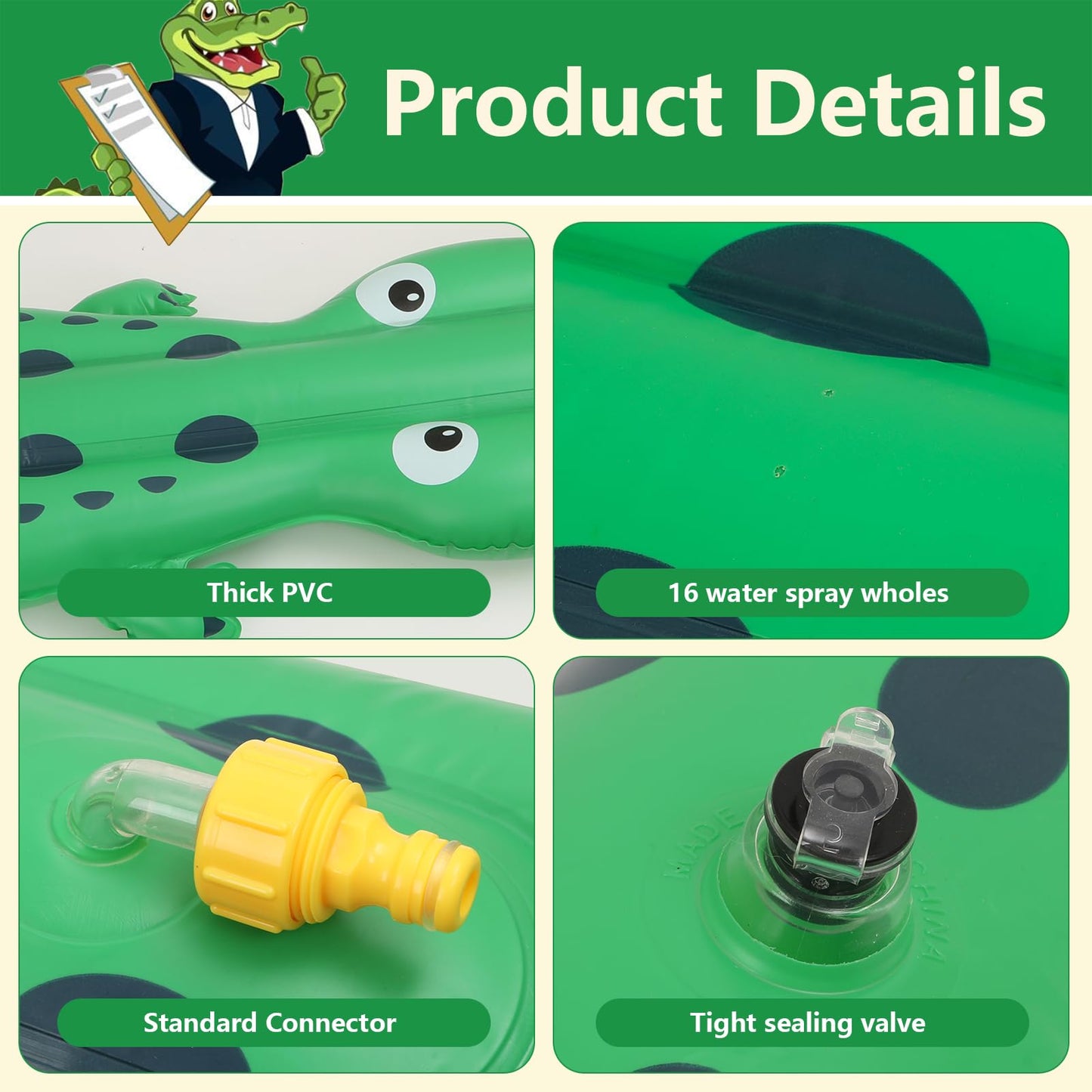 Water Sprinkler for Kids,Large Crocodile Inflatable Sprinkler, Kids Sprinklers for Yard,Outdoor Water Toys Spray Summer Water Play for Boys Girls Dogs Backyard