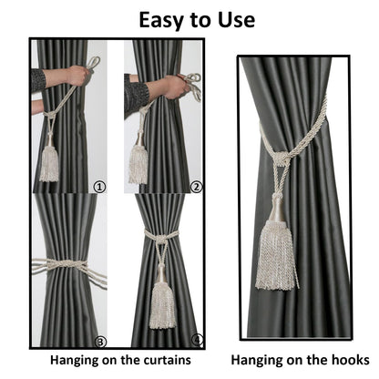HedongHexi 2 Pack Gold Curtain Tassel Tibacks, Modern Rope Window Curtain Ties Backs for Draperies, Outdoor Elegant Decorative Curtain Holdbacks