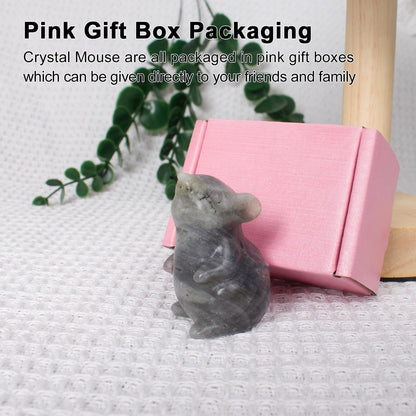 Ytbeoxk Handmade Labradorite Crystal Mouse Figurine Natural Quartz Mouse Sculpture Wealth Attracting Feng Shui Decor Mini Desk Ornament Meditation Crystal Animal.
