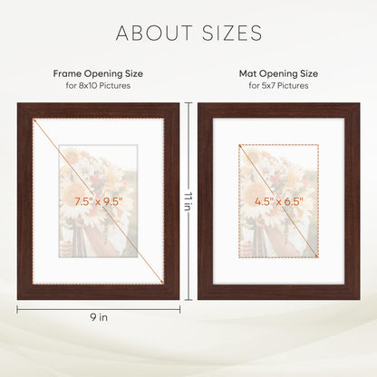 Golden State Art, 8x10 Picture Frame with Mat for 5x7 Photo - High Definition Glass Wall Mounting or Tabletop Display (Brown, 1 Pack)