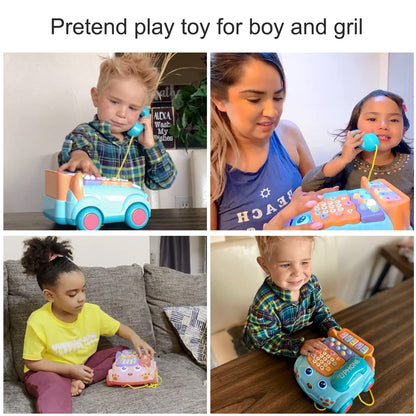 Baby Toy Phone Cartoon Baby Piano Music Light Toy Children Pretend PhoneToy Gift Game Boy Girl Early Education Gift Blue (18 M+)