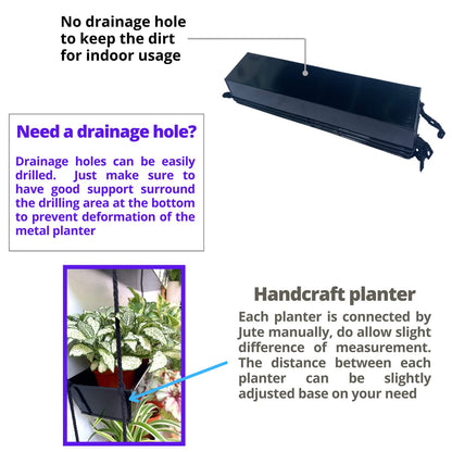 LaLaGreen 16 Inch Wall Mounted Tiered Planter for Indoor Succulent Plants, 3 Tier Modern Black Rectangular Metal Planter