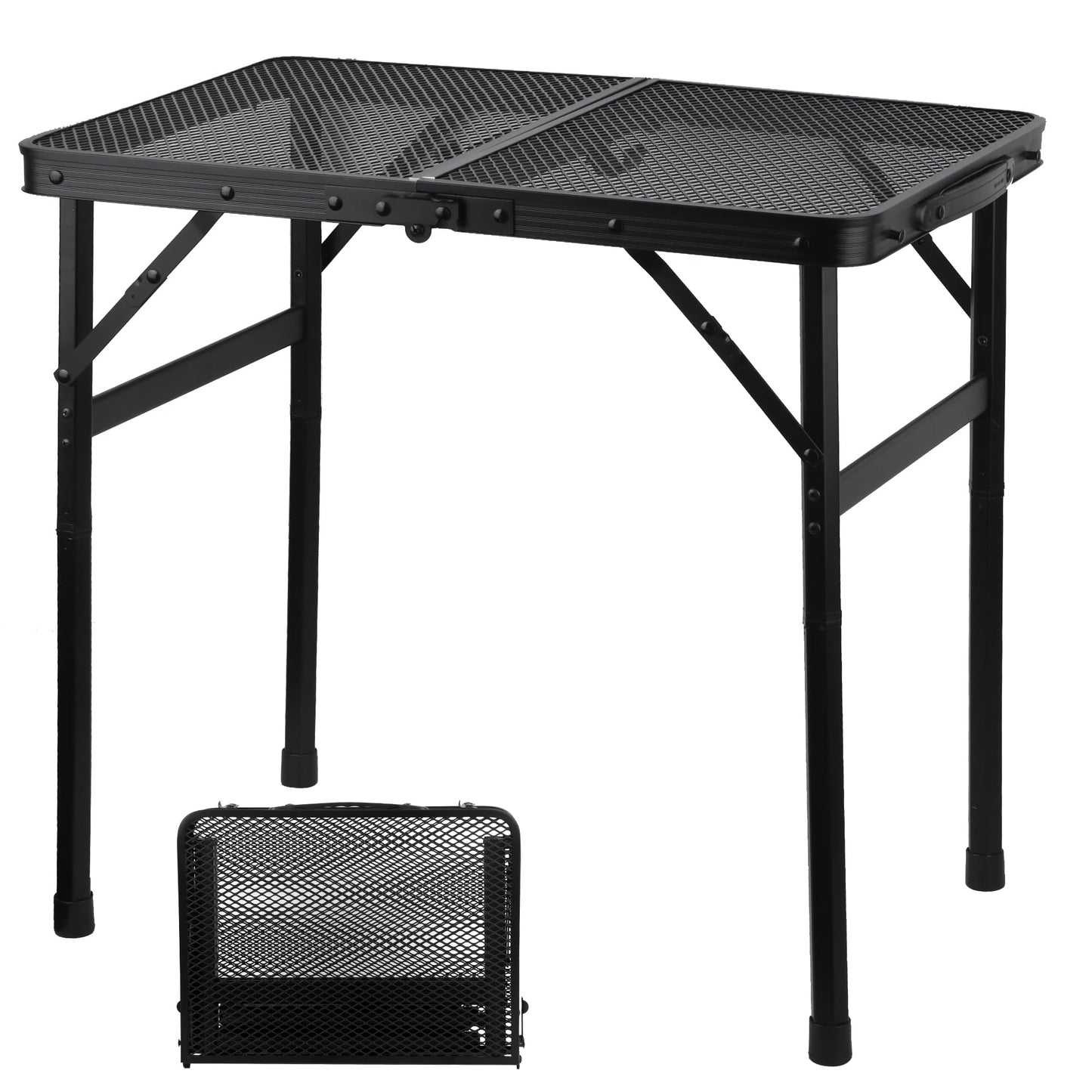 GREGIN Camping Table with Mesh Desktop, Lightweight & Portable Small Folding Grill Table, Height Adjustable Metal Outdoor Table for Camp, Cooking, BBQ, RV, Picnic-2 FT Black
