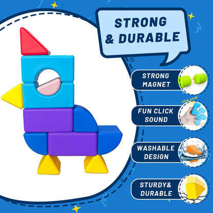 Pairez Toys Magnetic Building Blocks for Toddlers 3+, Large Magnetic Stacking Blocks in 8 Shapes, Montessori Building Toy, Colorful Magnet Toys for Kids Ages 3-5 (22PCS)