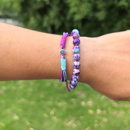 Crgwxzl June Birthstone Bracelets for Women Men,Healing Crystal Protection Stone Blue Purple Imperial Jasper Beads Bracelet,String Wrap Zodiac Month Bracelets Birthday Jewelry Gifts