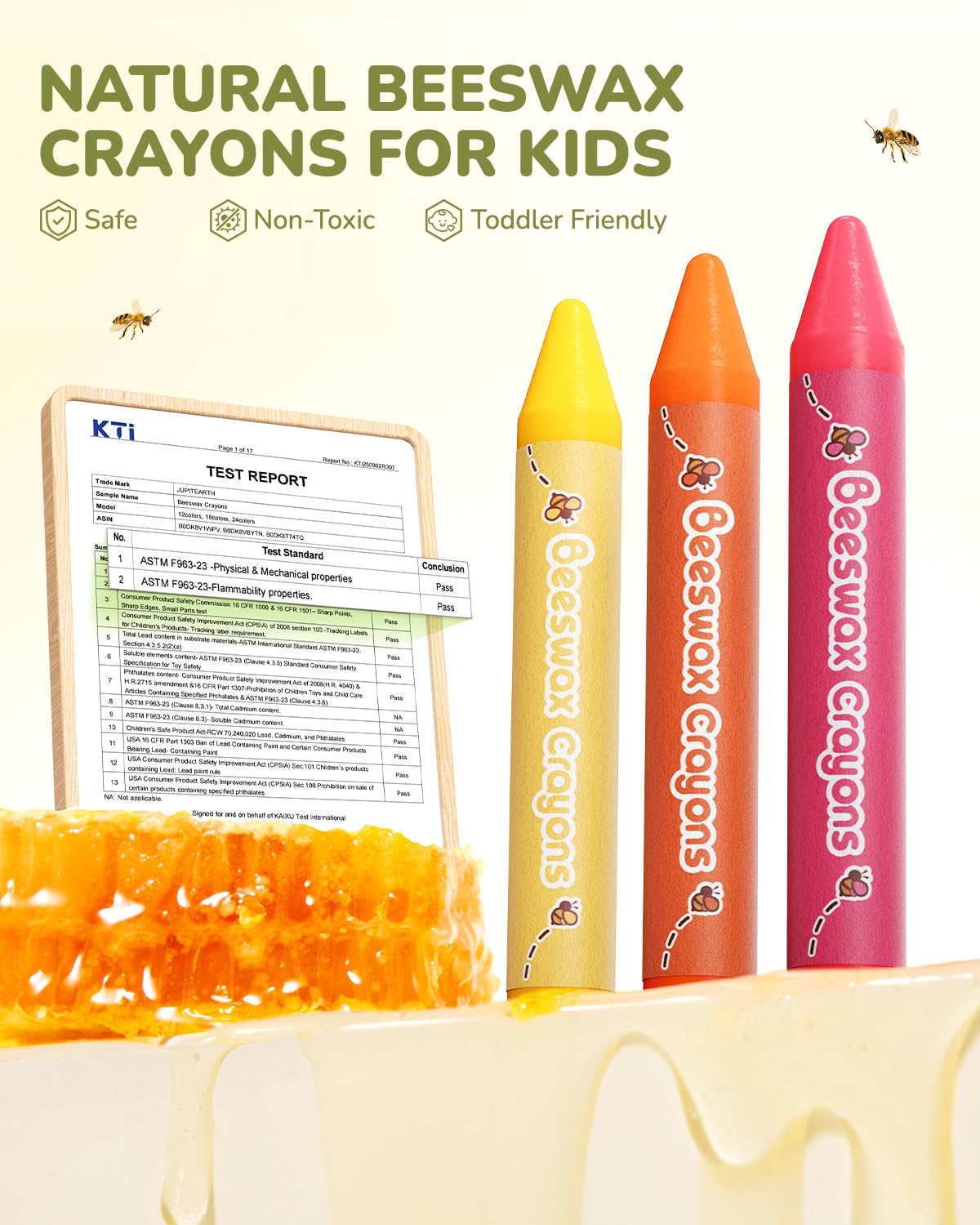 JUPITEARTH Beeswax Crayons for Toddlers 1–3, 18 Non-Toxic Silky Crayons, Jumbo and Washable Crayon, Easy to Hold, Safe for Kids, Mess-Free Coloring for Preschool Art Supplies, Ages 2–4, 4–8