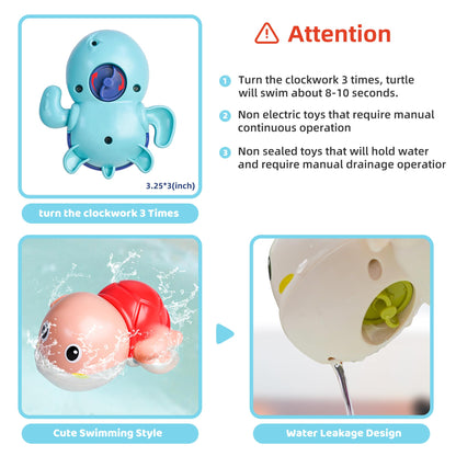 LiKee Bath Toys 3 Pack with 3 Colors | Cute Swimming Turtles Wind Up Toys for Baby Toddlers 1+ Years Old | Floating Bath & Pool Toys for Kids Age 1-3-5 | Baby Shower & Birthday Gift (Boys Girls)