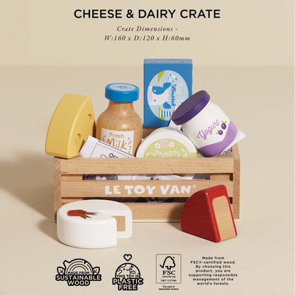 Le Toy Van - Wooden Honeybee Market Cheese & Dairy Crate | Wooden Market Stall Food | Supermarket Pretend Play Shop Food (TV185)