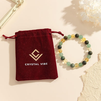 Crystal Vibe Extra Strength Wealth Bracelet - Money Bracelet for Prosperity - Citrine, Green Aventurine and African Turquoise Beaded Bracelet for Women Men - Adjustable Size