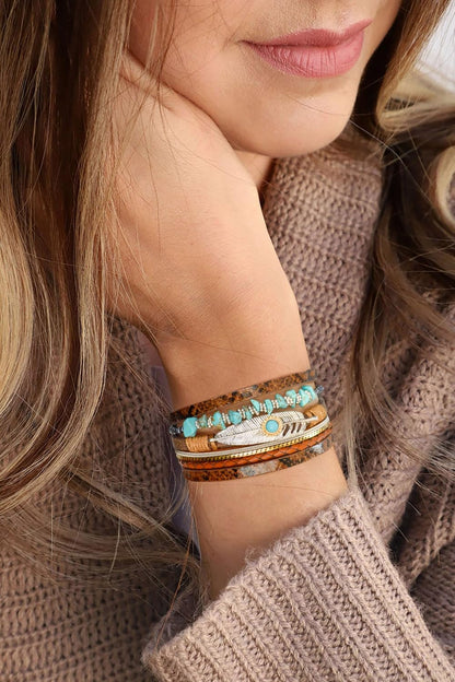 TSdiyART Turquoise Bracelet for Women, Boho Western Bracelet for Turquoise Jewelry, Leather Wrap Multi-Layer Turquoise Bracelet Bangle Jewelry (Brown)