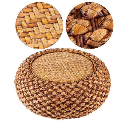 Fnskatzici Japanese Style Rattan Floor Cushion - 6.7" Thick Hand-Woven Straw Tatami Floor Pillow & Meditation Seat - Round Pouf Ottoman with Sponge Filling for Yoga, Zen Room, Balcony (15.7 Inch)