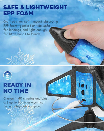 Rocket Launcher for Kids – 2nd Gen Upgraded Design, Electric Auto Launch, 200ft Flight with Safe Parachute, Outdoor Rocket Toy for Boys & Girls, Birthday Gift for Ages 8-13, Frozen Pattern (Snow Girl)