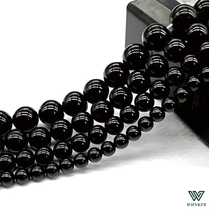 WHNKFB 8mm 50PCS Natural Black Onyx Round Beads, Smooth Polished Agate Loose Beads for Jewelry Making Craft - 4mm 6mm 8mm 10mm Options with Free Elastic Cord