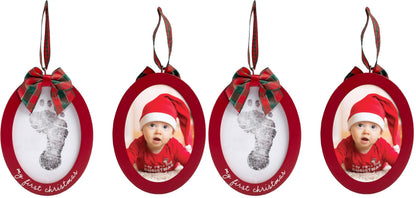 Pearhead Babyprints Double-Sided Christmas Photo Ornament with Clean Touch Ink Pad, Baby's First Christmas Holiday Keepsake Ornament, Newborn Handprint or Footprint Kit, 2 Sided, Red (Pack of 2)