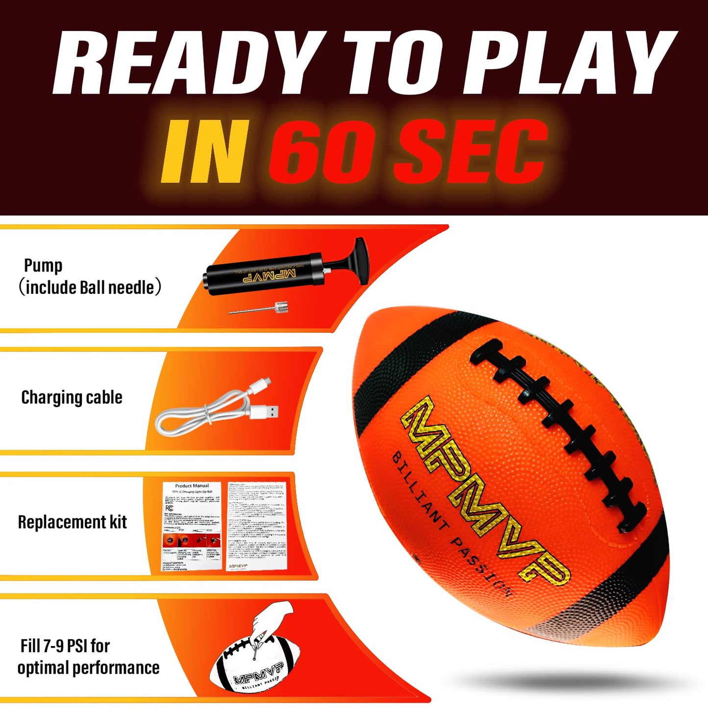 Cadyaw Glow in The Dark Football, Light Up LED Football Size 6, USB Rechargeable, Cool Outdoor Sports Boy Toys for Night Games, Birthday Gifts for Kids & Teens Age 6–12