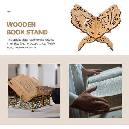 Amosfun Wooden Quran Holder Bible Stand Prayer Book Display Reading Stand - Folding Book Holder Eid Party Reading 6.5x5.5x5.0 Inch