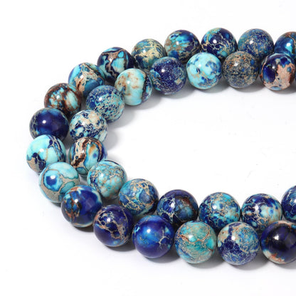 Siomia 45pcs 8mm Natural Mixed Blue Imperial Jasper Gemstone Beads Energy Healing Crystal Round Loose Stone Beads for Jewelry Making, DIY Bracelets Necklaces
