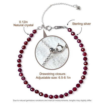 TAGREVO Natural Garnet Crystal Silver Bracelet, 0.12" Faceted Stone Beads Adjustable Jewelry for Women, Handmade Crown Chakra Design for Meditation & Spiritual Gifts