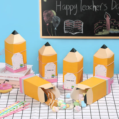 Sinasasspel 12Pcs Back to School Pencil Gift Boxes with Cards Thank You Teacher Candy Gift Boxes Pencil Treat Boxes for Teacher Appreciation School Classroom Party Favor Supplies