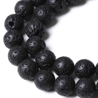 10MM 72pcs Natural Stone Beads Black Volcanic Lava Gemstone Round Loose Beads for Jewelry Making Bracelet 2 Strands 32"