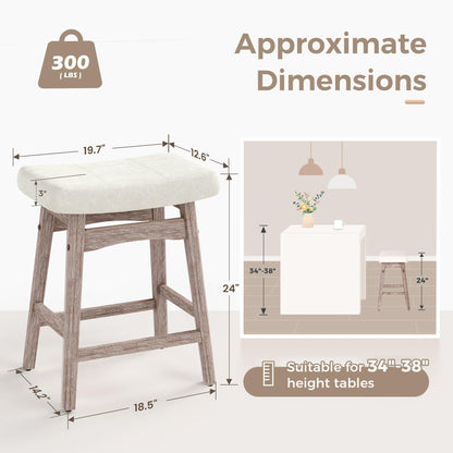 MAISON ARTS Counter Height Bar Stools Set of 4 for Kitchen Counter Solid Wood Legs with Fabric Saddle Seat Farmhouse Barstools for 34"-38" Counter Island Upholstered Stools, 24in, Creamy White