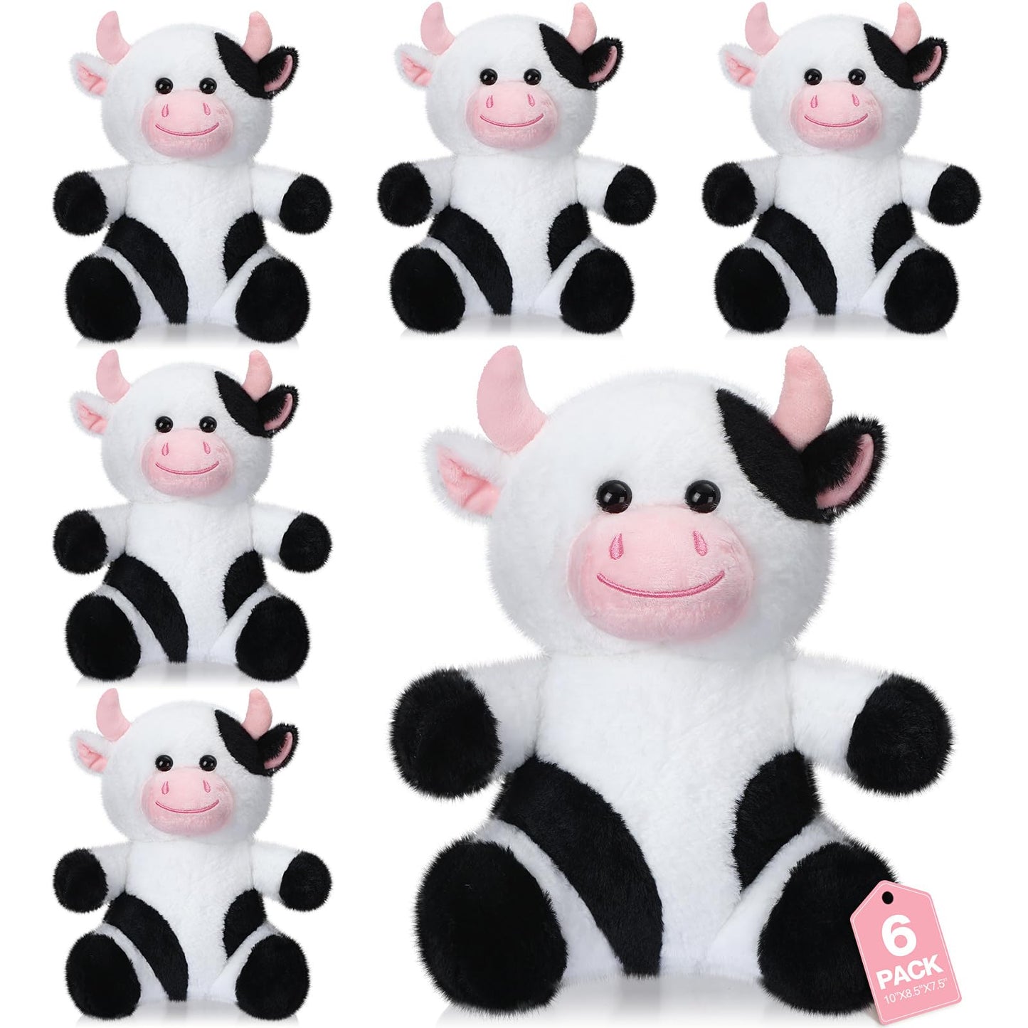 Syhood 6 Pcs Adorable Cow Stuffed Animals for Kids 10 Inches Cute Sitting Cow Plush Toy Dolls Plush Party Decor Vaquitas De Peluche Farm Stuffed Animals for Boys Girls Plushie Lover Birthday Gifts