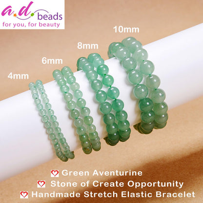 AD Beads Handmade Gemstone Stretch Elastic Bracelet Crystal Healing Reiki Nature's Beauty and Spiritual Essence Unisex (6mm, Green Aventurine (Opportunity))